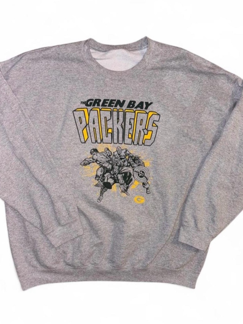 Marvel x Green Bay Packers Gray Crewneck with Yellow & Black Graphic